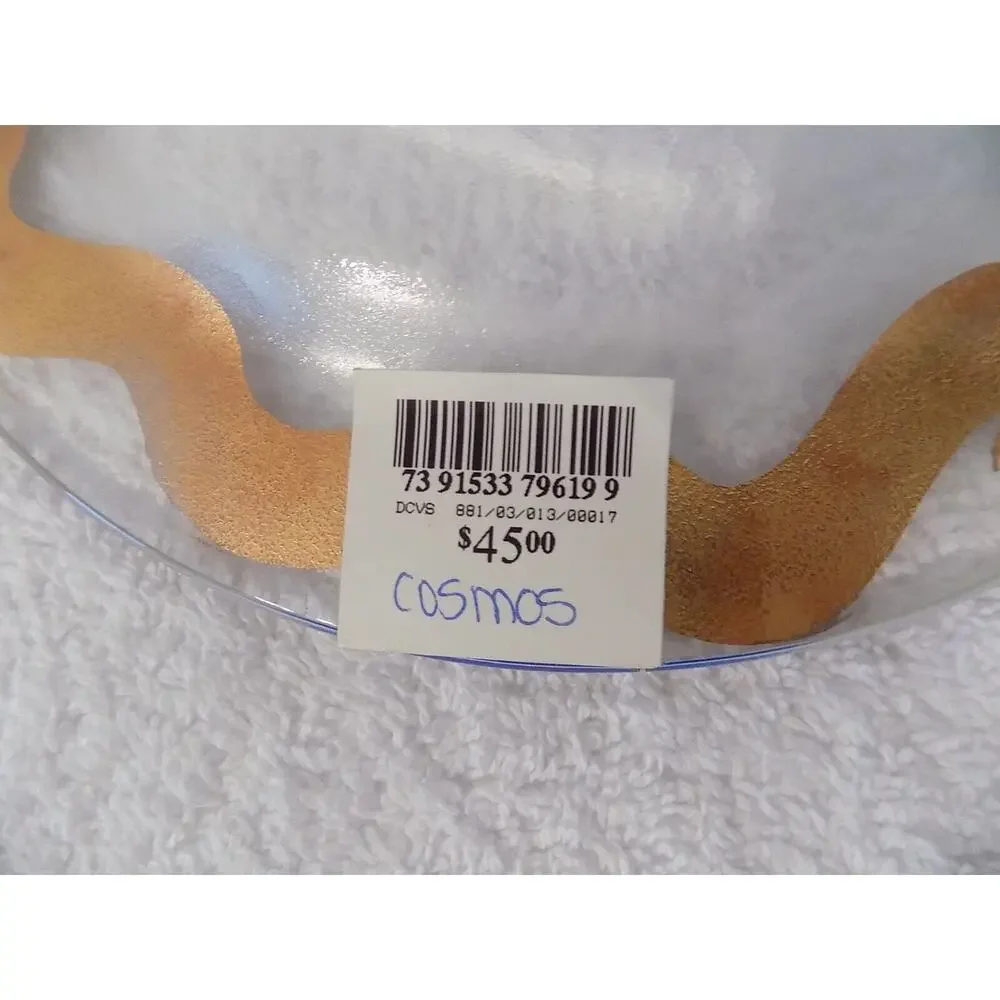 Kosta Boda Glass Cosmos Blue Dot Dessert Plate Gold Rim Signed 8